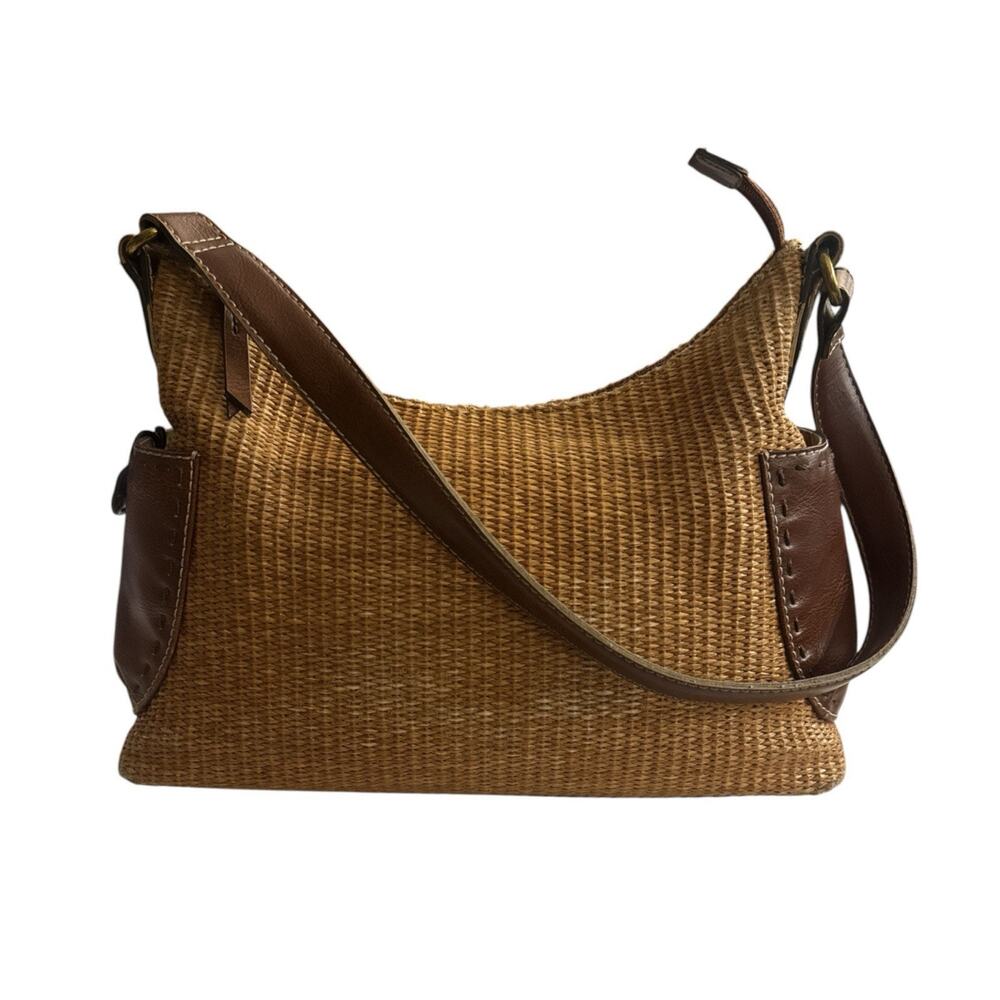 Fossil Purse Thatch Weave & Leather Shoulder Bag Brown Brass Accents - Picture 5 of 16